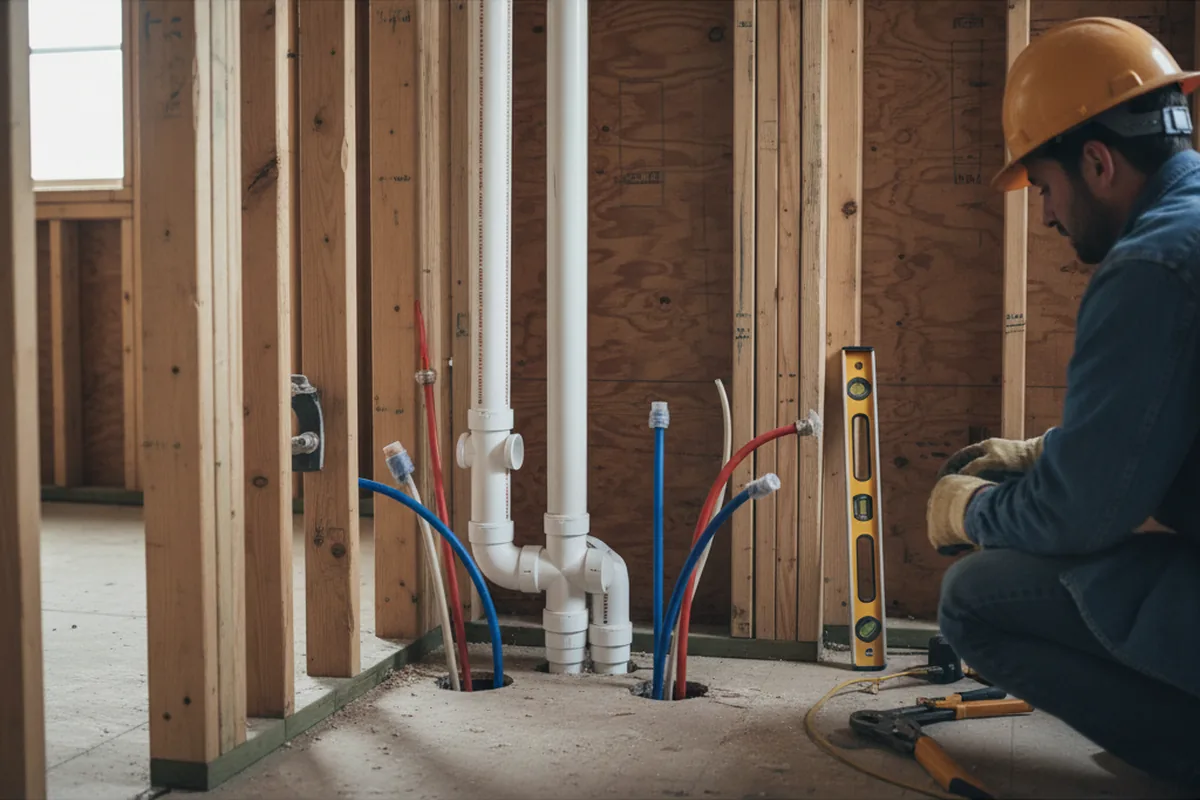 Drain and supply rough-in during Sump Pump Repair in West Camp